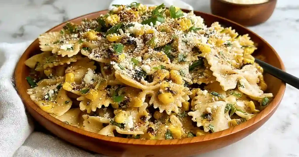Elote Pasta Salad Recipe 12 Bowl of Elote Pasta Salad with corn, feta cheese, cilantro, and creamy dressing