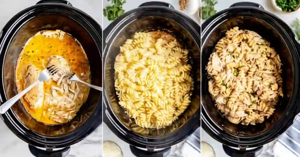 Crockpot Garlic Parmesan Chicken Pasta 3 step by step crockpot garlic parmesan chicken pasta recipe
