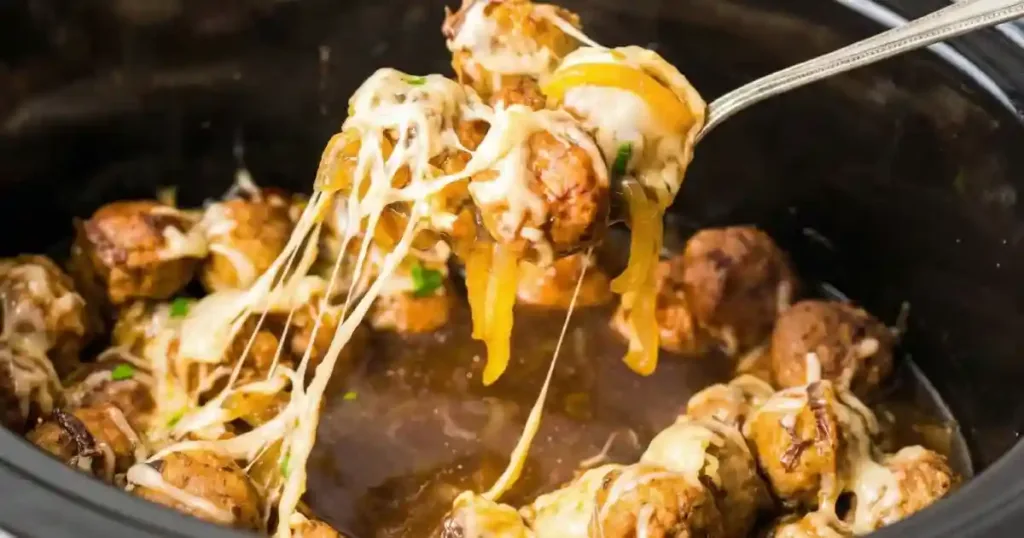crockpot french onion meatballs only 4 ingredients