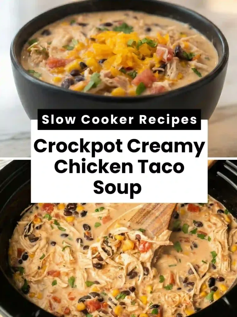 pin crockpot creamy chicken taco soup recipe