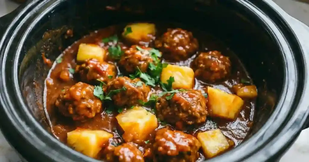 slow cooker meatball pineapple smokies recipe