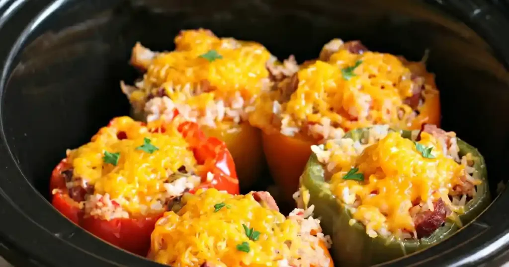 Slow Cooker Sausage Stuffed Sweet Peppers 1 slow cooker sausage stuffed sweet peppers